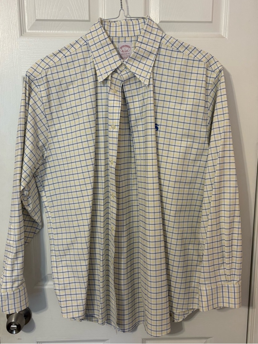 Brooks Brothers Madison Fit Button Down with Blue and Yellow Pattern